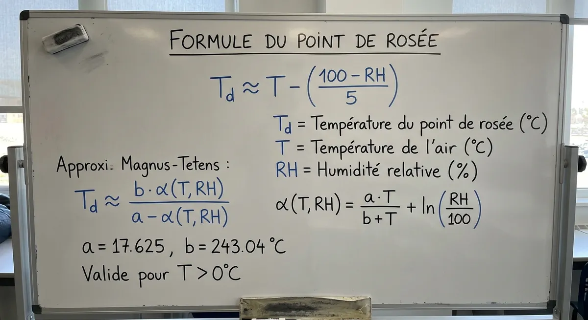 Formule calcul Point de rosée
